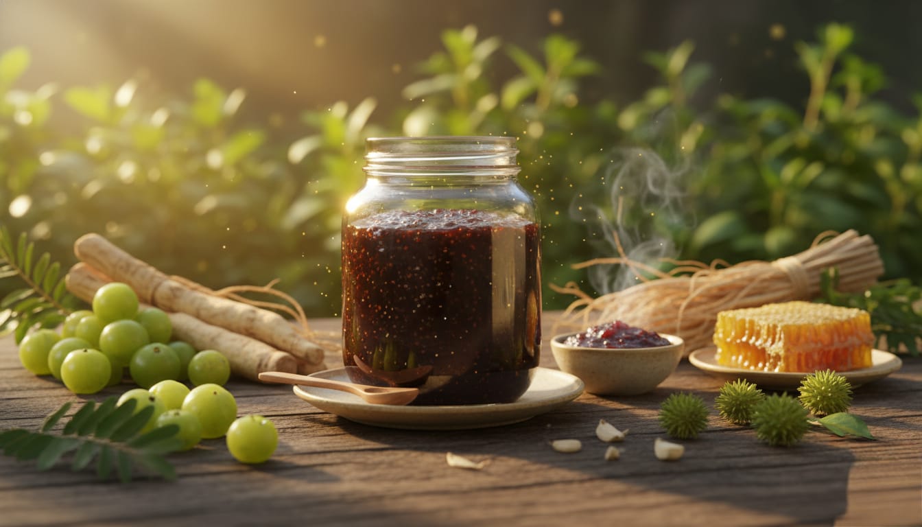 Ayurvedic ingredients and jar